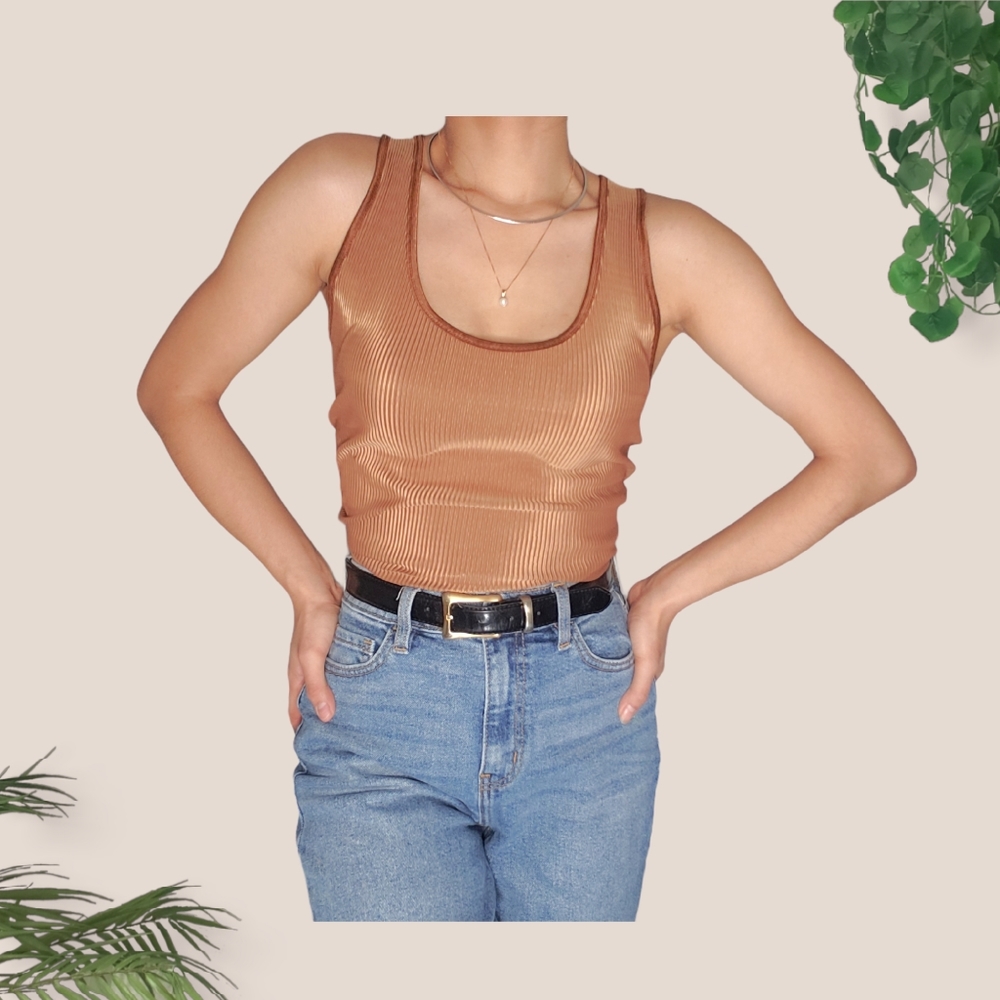 Unique Ribbed Metallic Top